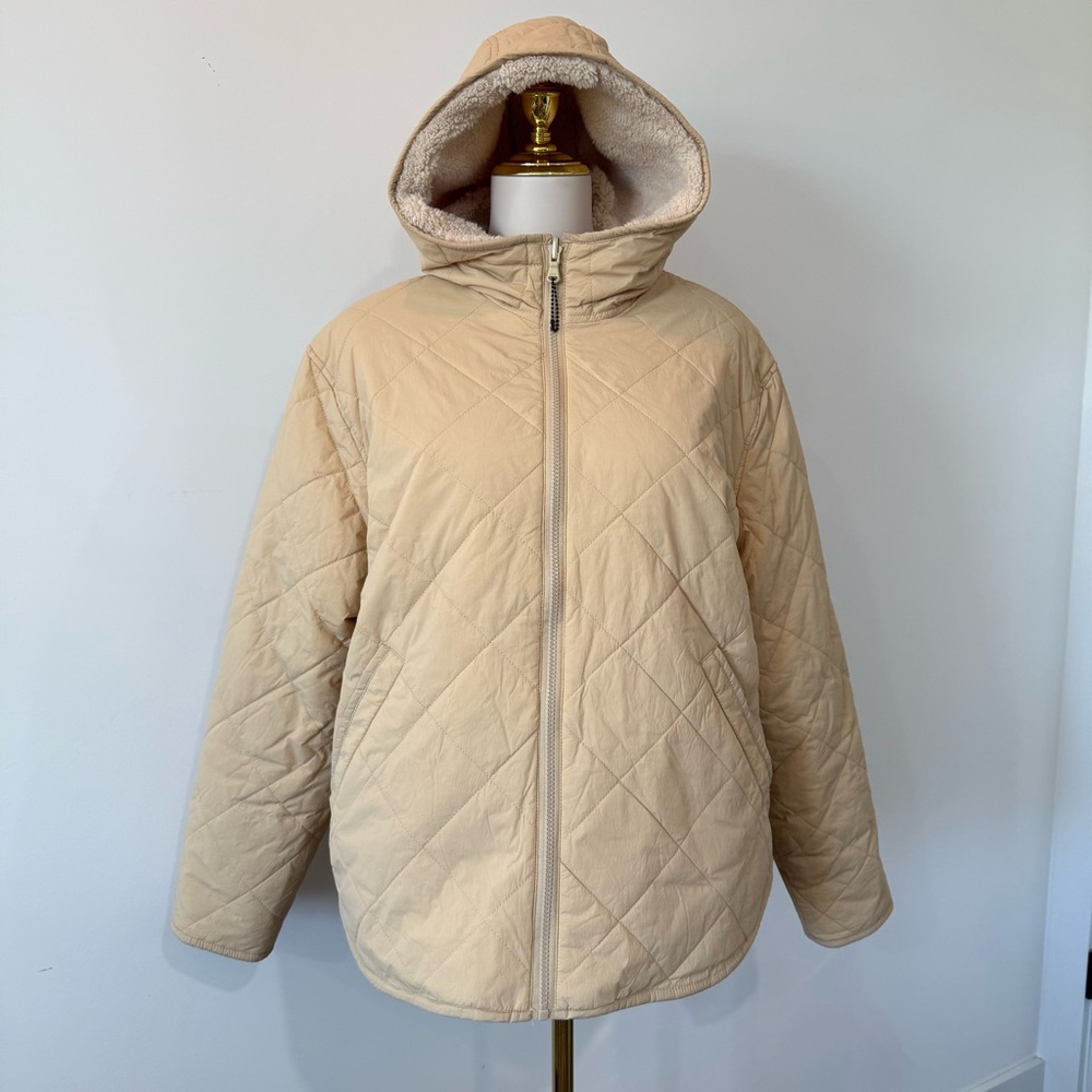 Women's Beige Quilted Hooded Jacket
